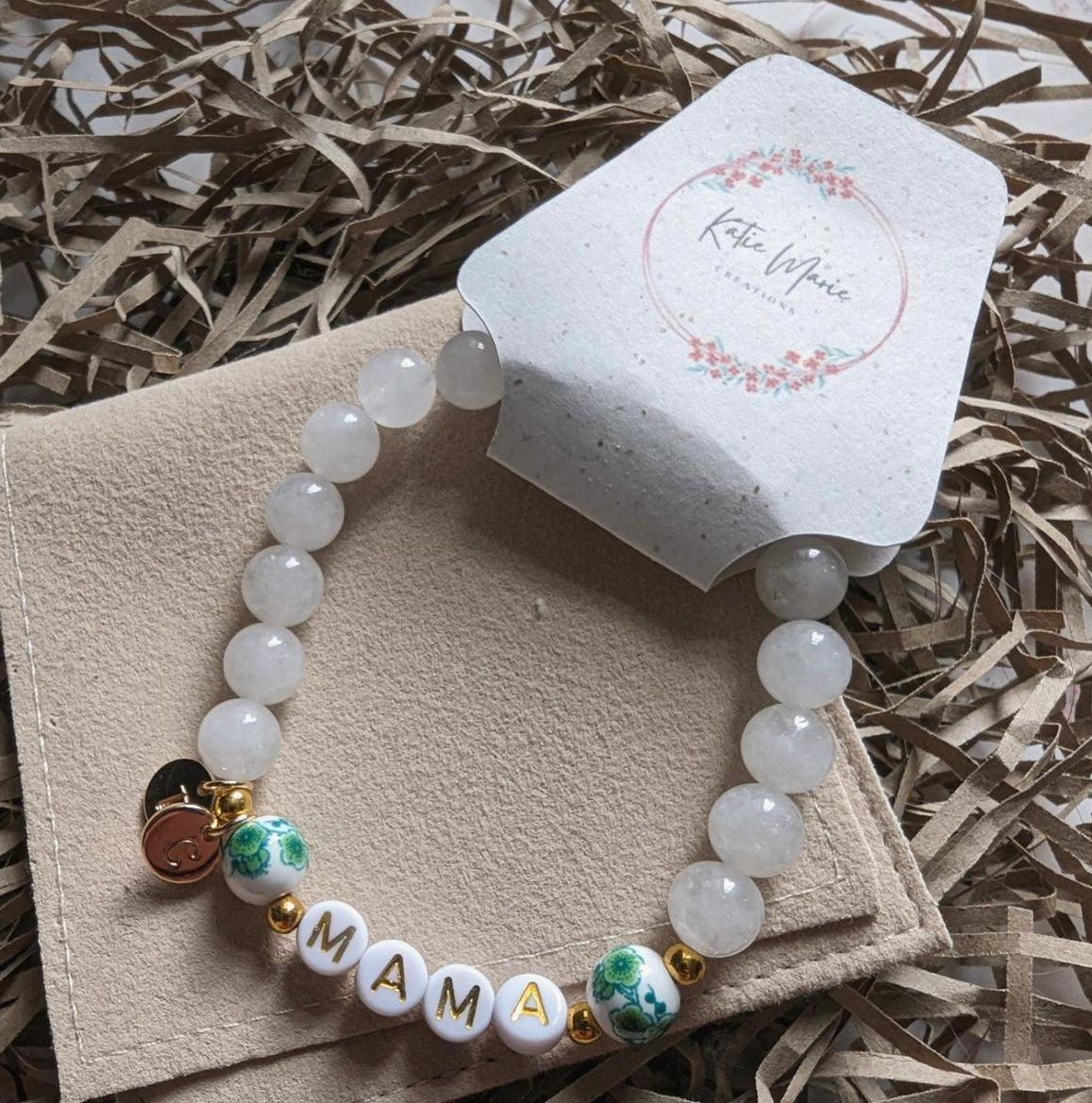 Natural jade bracelet for mum with personalised initials image 1