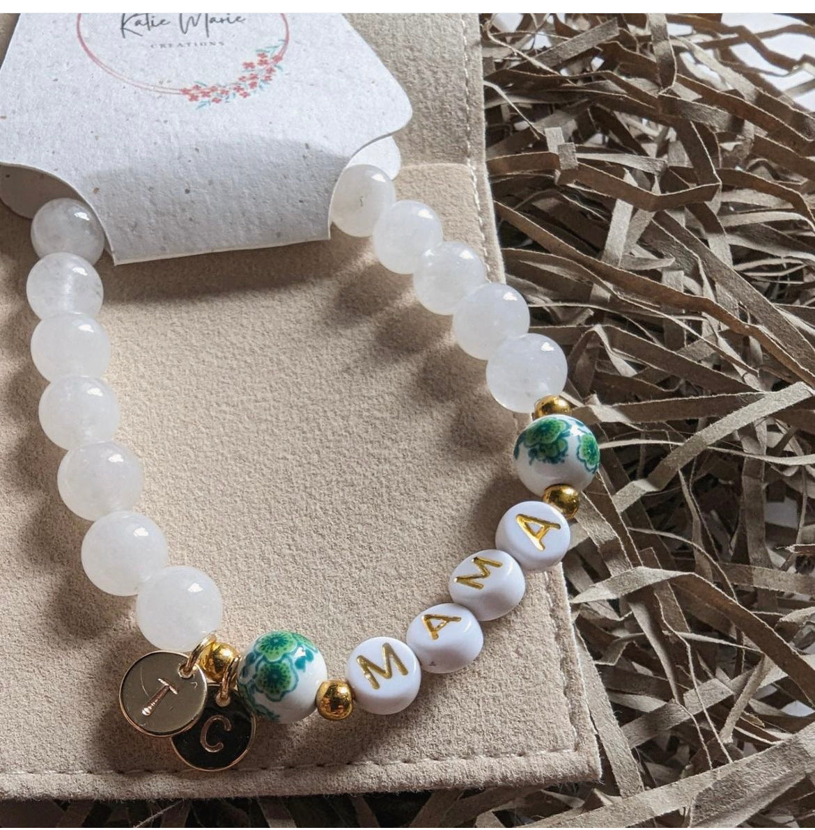 Natural jade bracelet for mum with personalised initials image 0