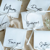 White pouches with choice of personalised writing