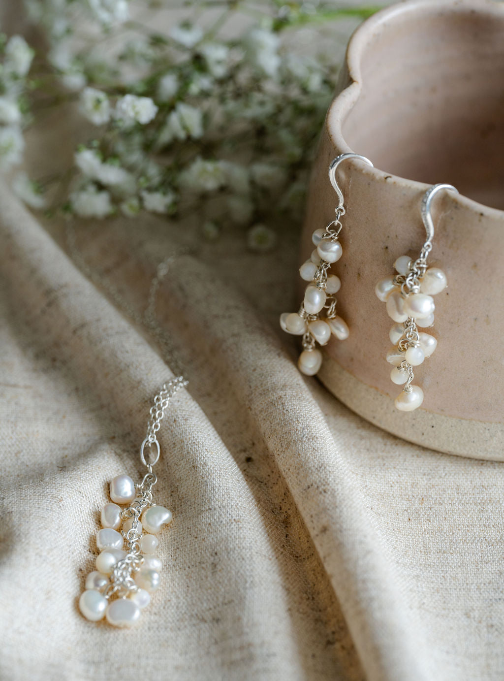 Maria Sterling silver Cluster pearl earrings image 1