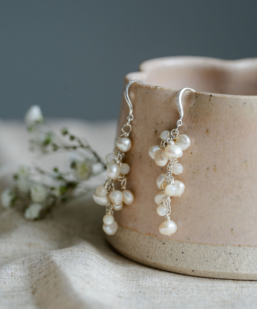 Maria Sterling silver Cluster pearl earrings image 3