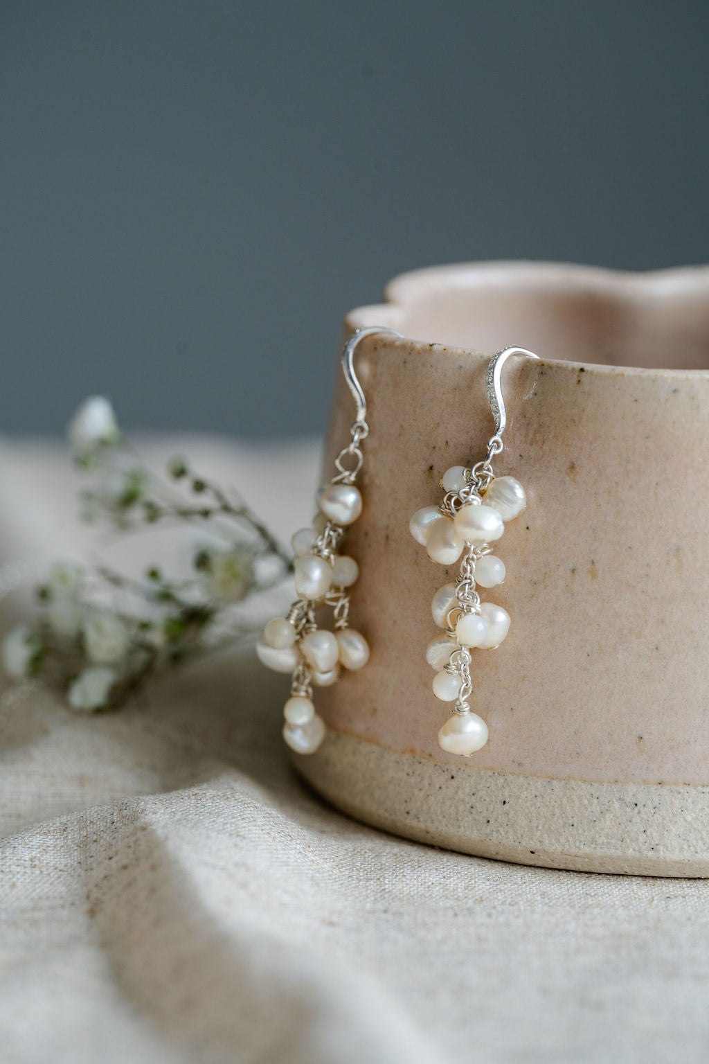 Maria Sterling silver Cluster pearl earrings image 3
