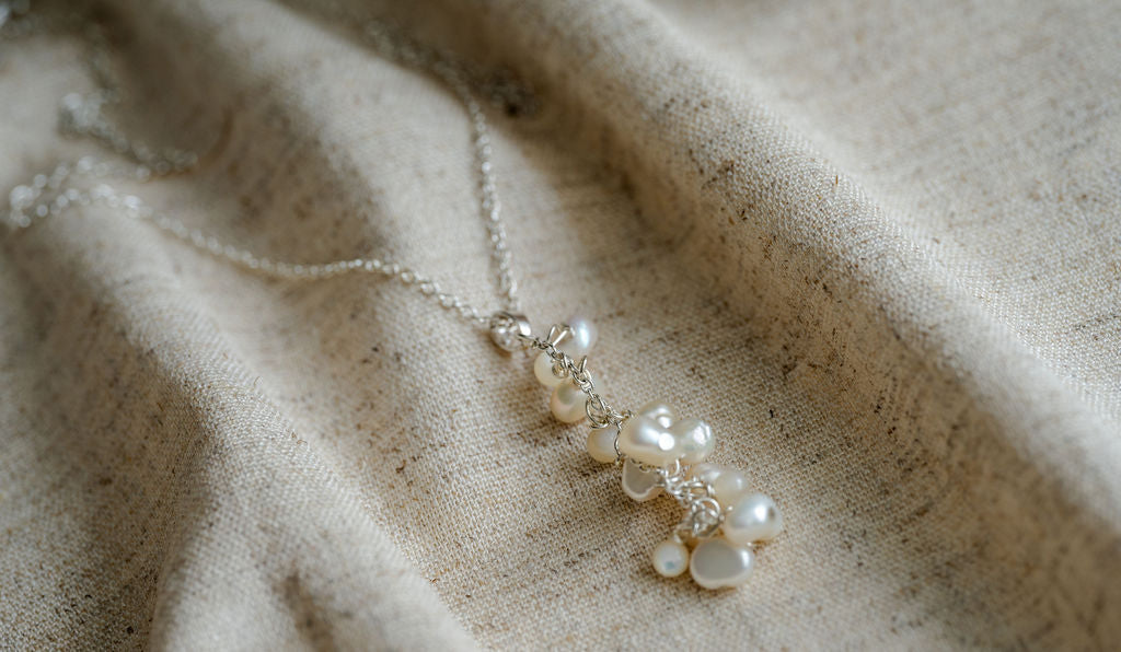 Maria Sterling silver Cluster Pearl Necklace image 3