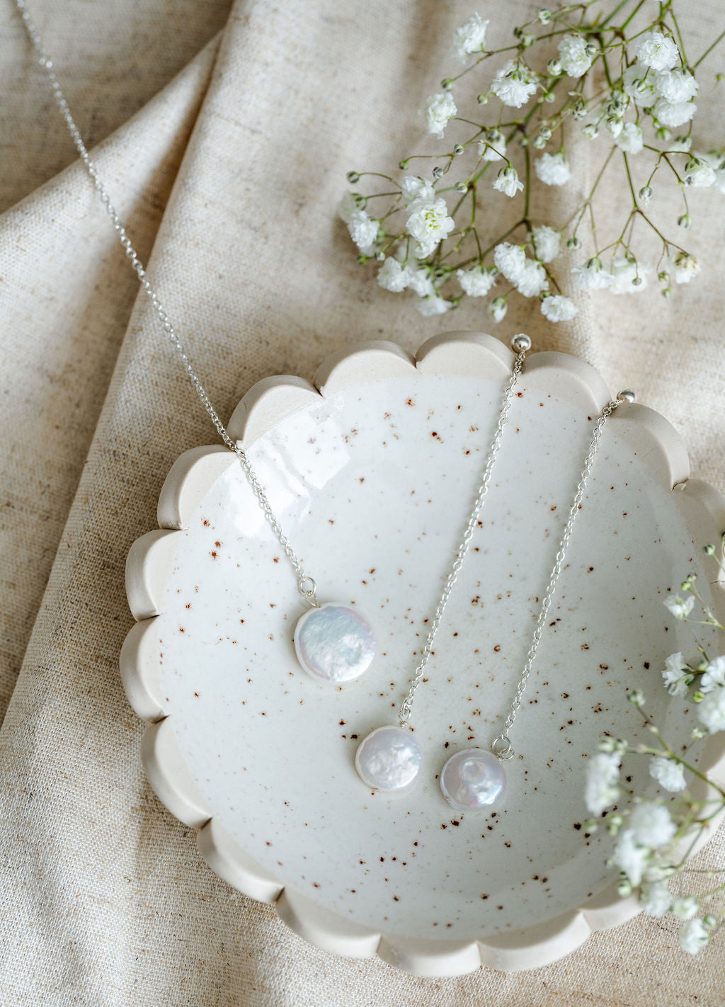 Coin pearl necklace and coin pearl drop earrings gift set