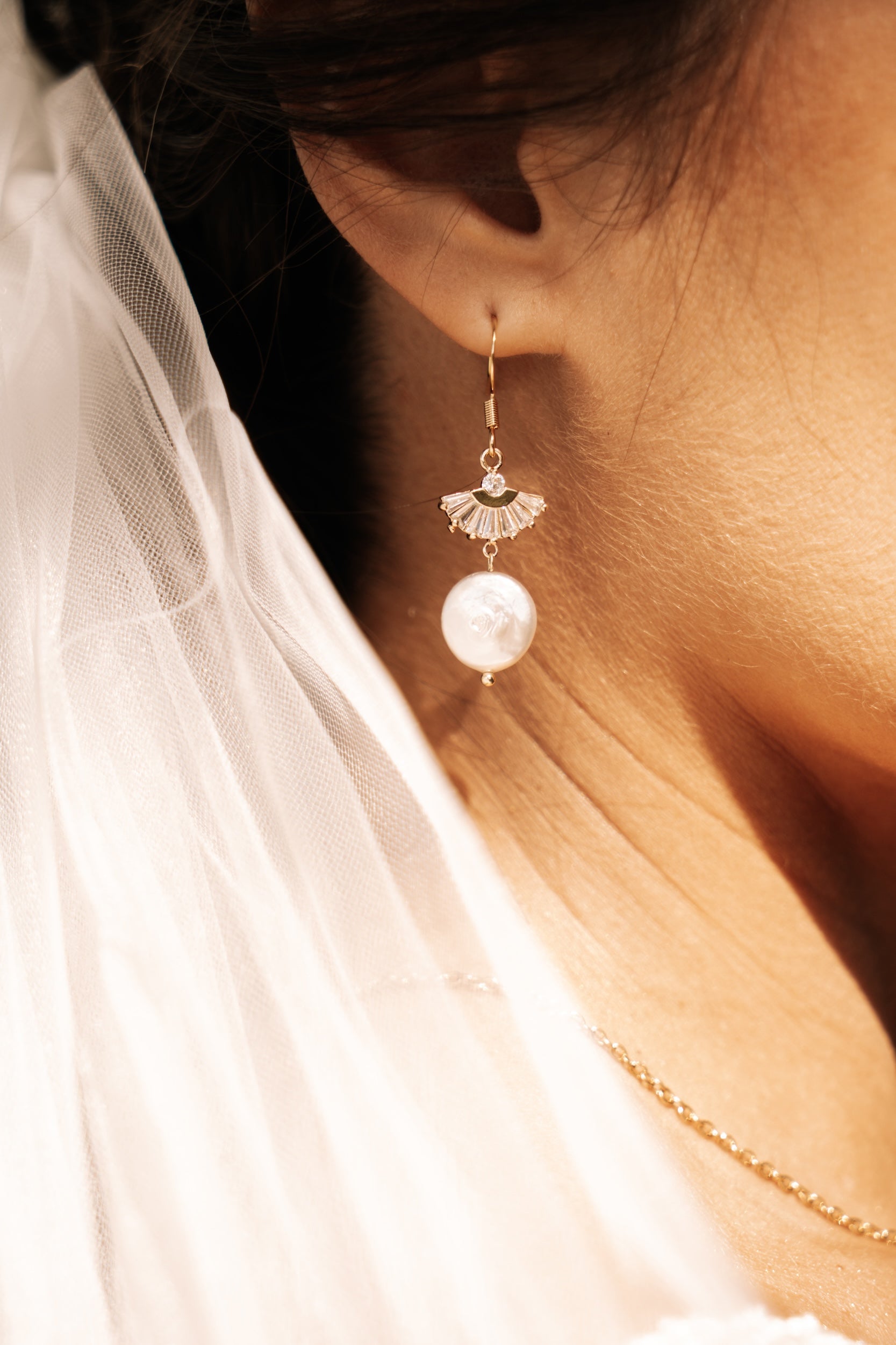 Fleur Gold Pearl Earrings