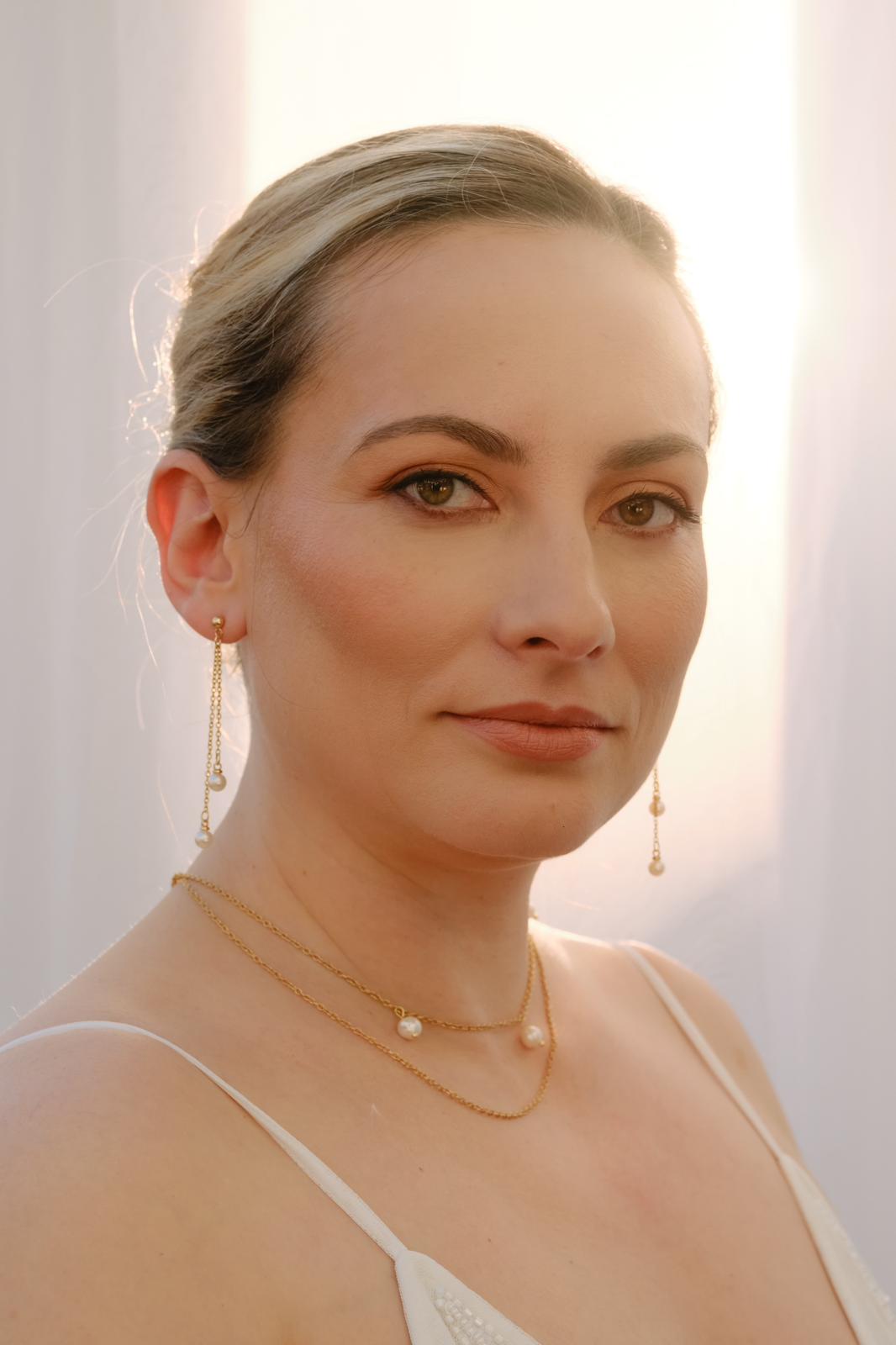 Double Pearl drop 18ct gold plated earrings image 0