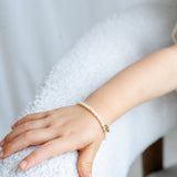 Mini initial pendant rice pearl bracelet