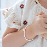 Mini initial pendant rice pearl bracelet