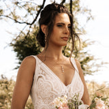 Pearl earrings and necklace set on wedding day