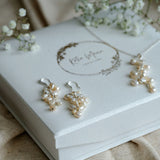 Pearl drop earrings and pearl drop necklace jewellery set