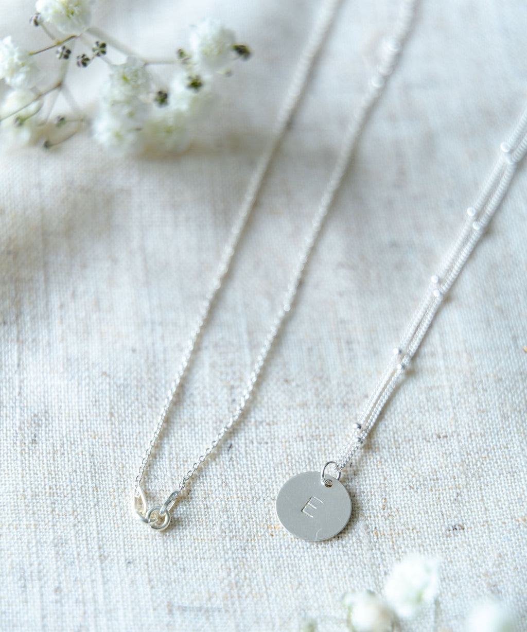 Sterling silver personalised initial necklace with delicate satellite chain makes the perfect gift for her