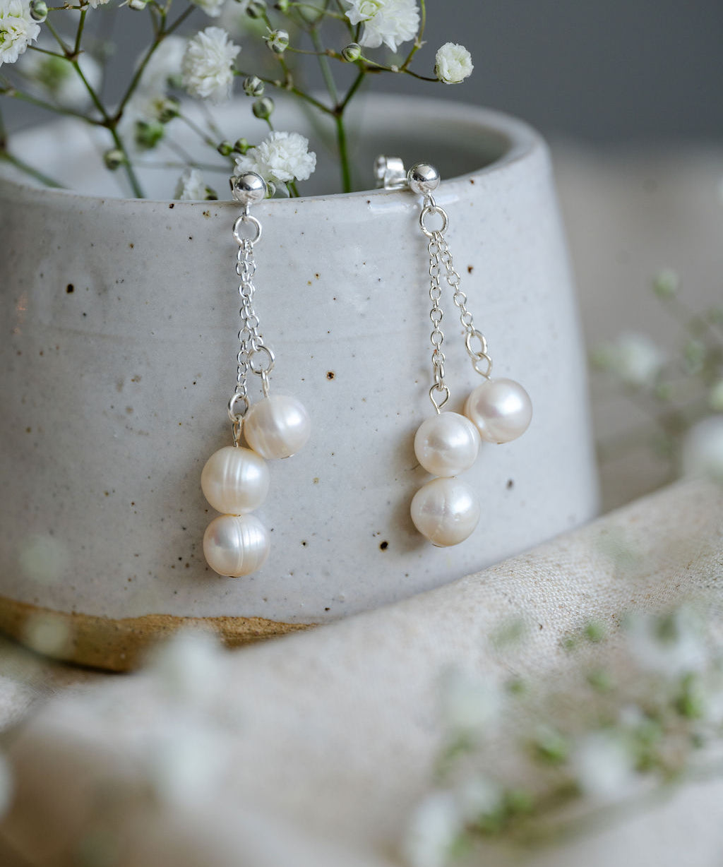 Beau Sterling Silver Pearl Earrings image 4