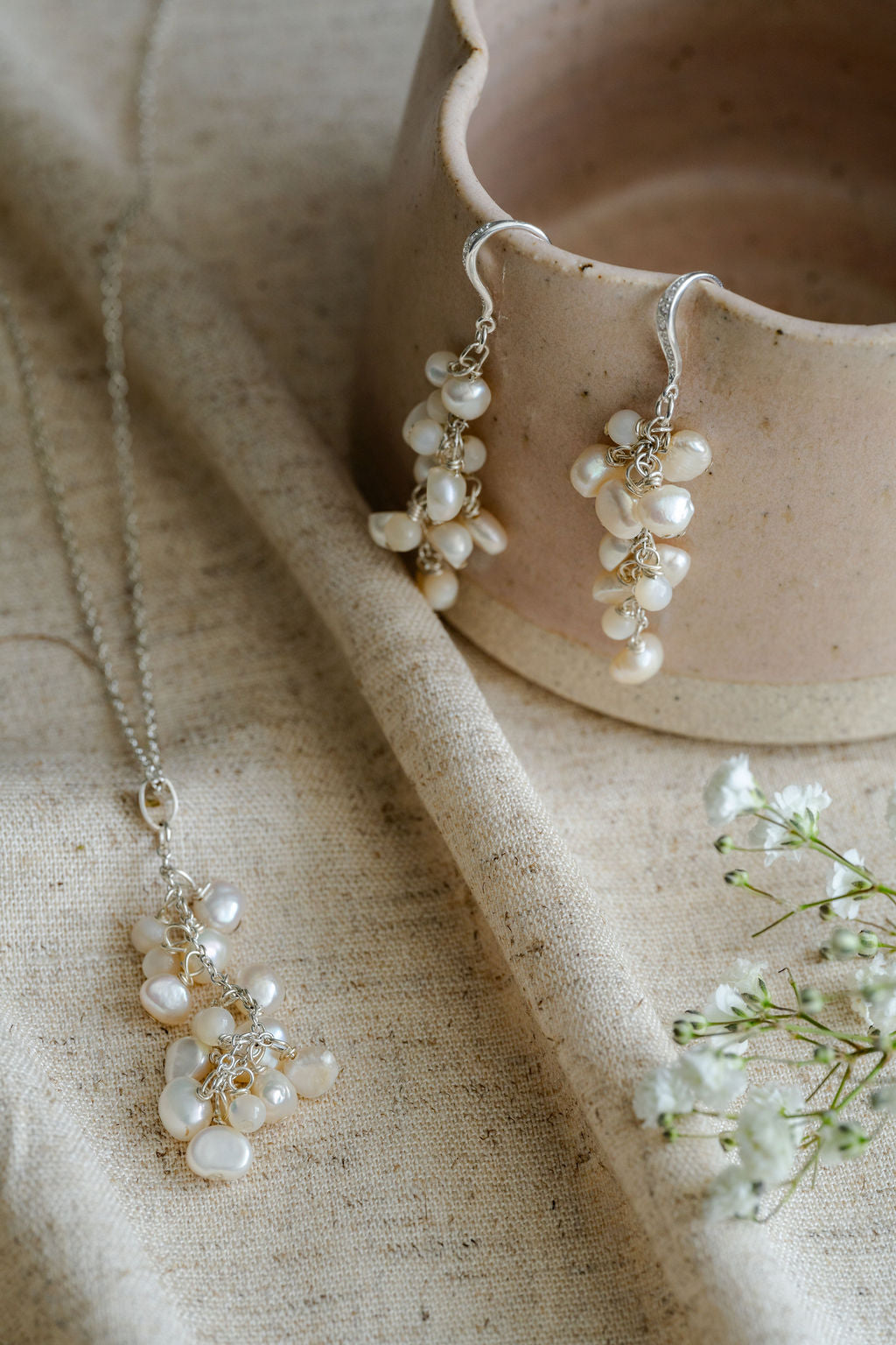 Maria Sterling silver Cluster Pearl Necklace image 1